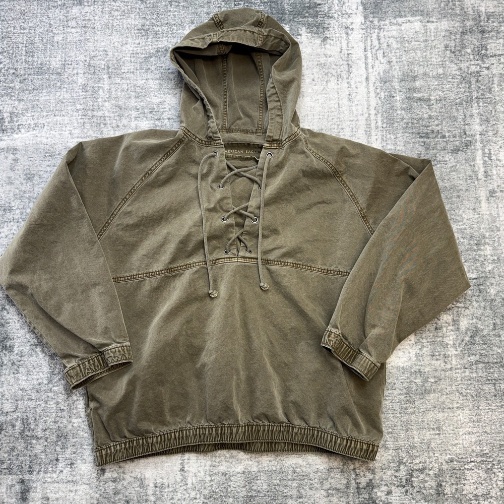 American Eagle Military Hoodie Medium Lace Up Twill Foul Weather Anorak Inspired